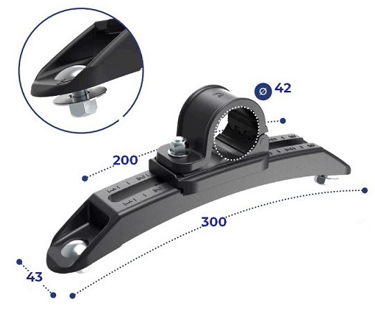 DK8148 ДЕРЖАТЕЛЬ КРЫЛА С РЕГУЛИРОВКОЙ ВЫСОТЫ ПОД ТРУБУ КРЕПЛЕНИЯ Ø 42